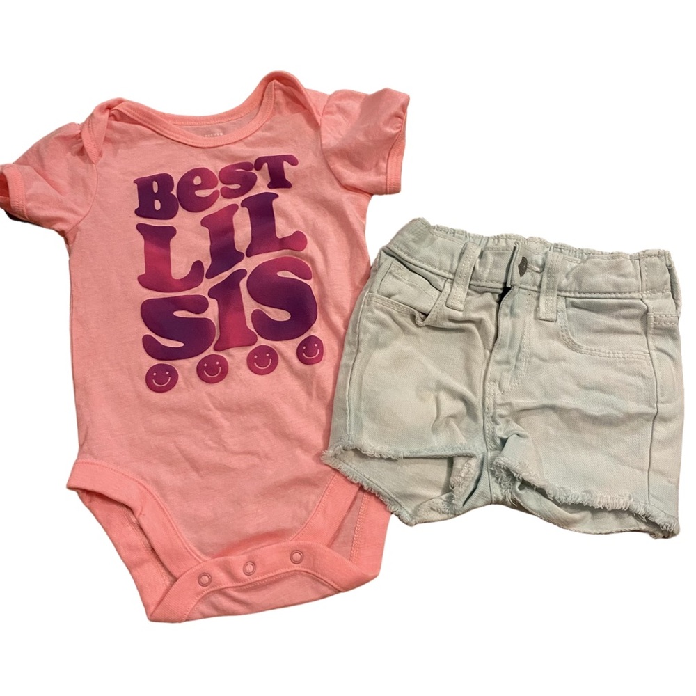 Toddler Girl Summer Outfit Denim Jean Shorts Lil Sis Top Bundle Lot 4/$20 🛑
